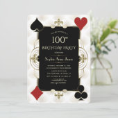 アールデコカジノロイヤルトランプのポーカーウーマン100誕生日 招待状 (スタンド正面)