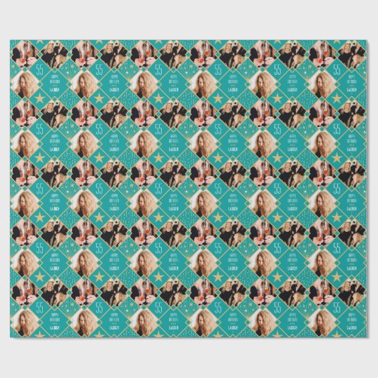 アールデコカスタムの年齢名&写真誕生日ティール(緑がかった色) ラッピングペーパー (フラット)