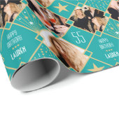 アールデコカスタムの年齢名&写真誕生日ティール(緑がかった色) ラッピングペーパー (ロールコーナー)