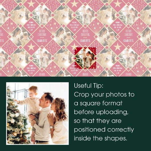 アールデコカスタムクリスマス写真赤緑青3 ラッピングペーパーシート