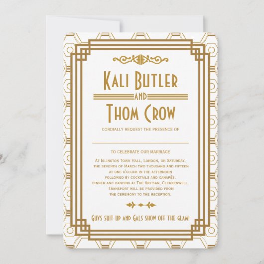 アールデコカスタムホワイト結婚式招待状 招待状 (正面)