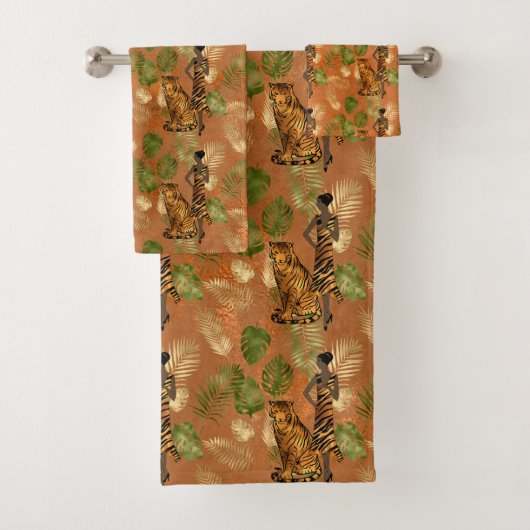 アールデコカッパーグリーン金ゴールドタイガーレディ バスタオルセット (インサイチュ)