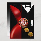 アールデコカップル21歳の誕生日パーティー |赤黒 招待状 (正面/裏面)