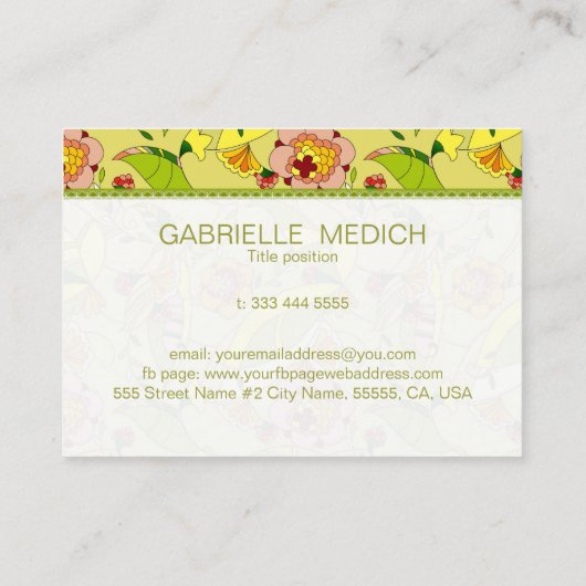 アールデコカラフルフローラコラージュ名刺 名刺 (裏面)