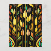 アールデコカラフル葉リーズステンドグラス ポストカード (正面)