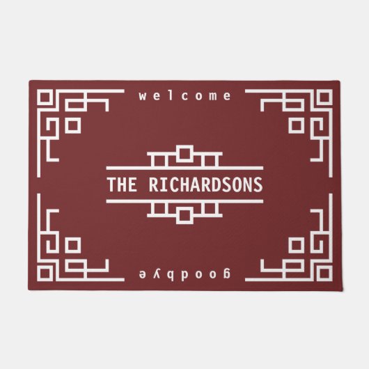 アールデコカラーレトロ幾何枠 ドアマット (正面)