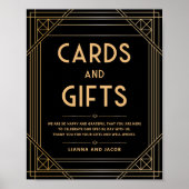 アールデコカードとギフトブラック金ゴールドのサイン ポスター (正面)