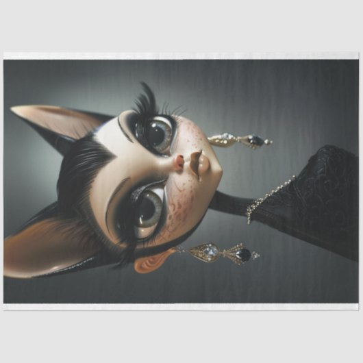 アールデコキャットブラック長い点滅の切り離し 薄葉紙 (正面)