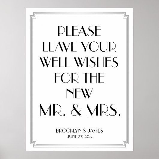 アールデコギャツビーシルバーゲストブックサイン18x24 ポスター (正面)