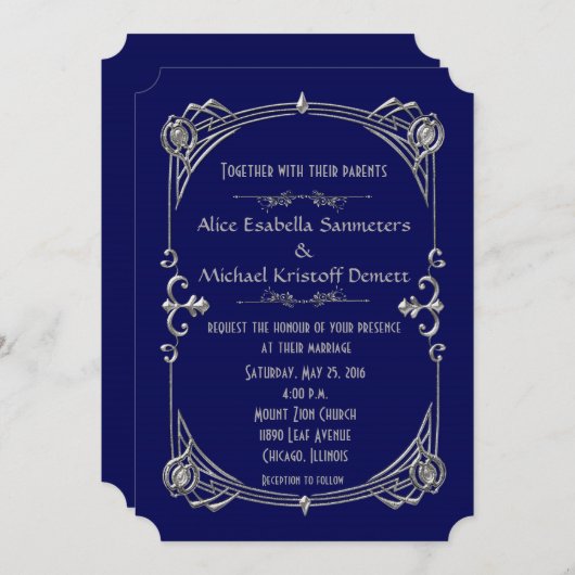 アールデコギャツビースタイル結婚式招待状カリ2 招待状 (正面/裏面)