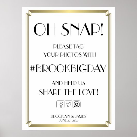 アールデコギャツビー白と金ゴールドのハッシュタグ記号18x24 ポスター (正面)