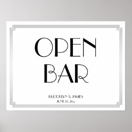 アールデコギャツビー結婚シルバーのオープンバーサイン24x18 ポスター