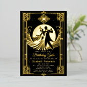 アールデコギャツビーRoaring 20s禁止誕生日 箔招待状 (立ち正面)