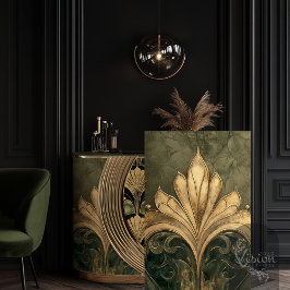 アールデコギルド金ゴールドモチーフ柄オリーブグリーン 薄葉紙