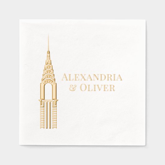 アールデコクライスラー建物結婚NYCのカップル 箔ナプキン (正面)