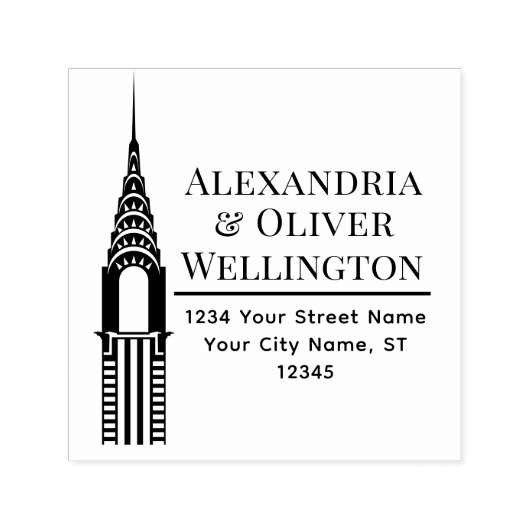 アールデコクライスラー建物NYCカップル セルフインキングスタンプ (デザイン)