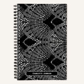 アールデコクラシックアントラサイトヴィンテージ孔雀パターン ノートブック (正面)