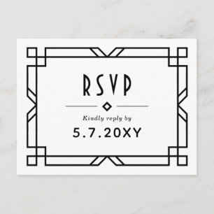 アールデコクラシーRSVPカスタムの結婚食事の葉書 ポストカード