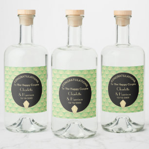 アールデコクラスグリーンブラック金ゴールド結婚ズ リキュールボトルラベル