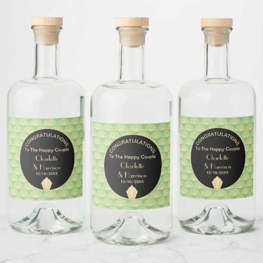 アールデコクラスグリーンブラック金ゴールド結婚ズ リキュールボトルラベル (ボトル)