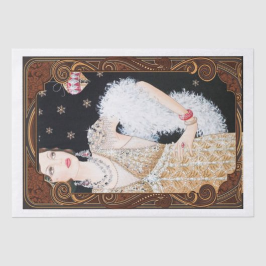 アールデコクリスマスの女性のデコパージュ 薄葉紙 (正面)