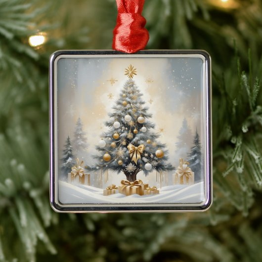 アールデコクリスマス豪華な金ゴールドの弓とギフト メタルオーナメント (ツリー)