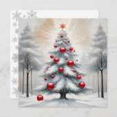 アールデコクリスマス赤オーナメント冬 シーズンカード (正面/裏面)