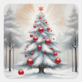 アールデコクリスマス赤オーナメント冬 スクエアシール (正面)