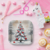 アールデコクリスマス赤オーナメント冬 ペーパープレート (パーティー)