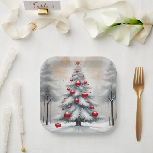 アールデコクリスマス赤オーナメント冬 ペーパープレート (ウェディング)