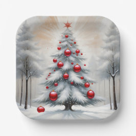 アールデコクリスマス赤オーナメント冬 ペーパープレート