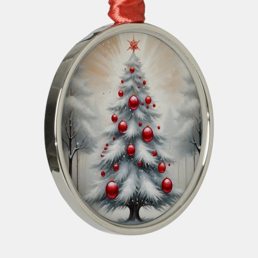 アールデコクリスマス赤オーナメント冬 メタルオーナメント (右)