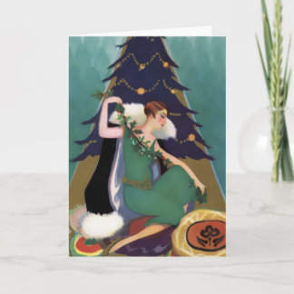 アールデコクリスマス、ティール（緑がかった色）のパスカリン、金ゴールドと海軍 シーズンカード