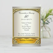 アールデコクリーム金ゴールド50番目の誕生日招待状 招待状 (スタンド正面)