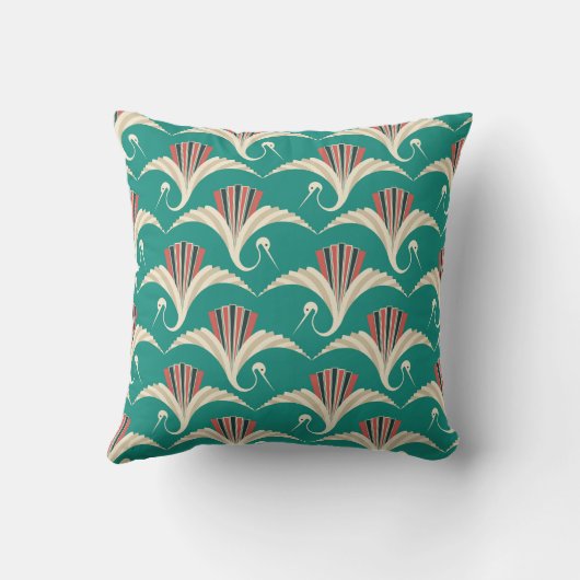 アールデコクレーン – ターコイズの背景 クッション (裏面)