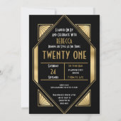 アールデコグラムガール21st誕生日金ゴールドブラック 招待状 (裏面)