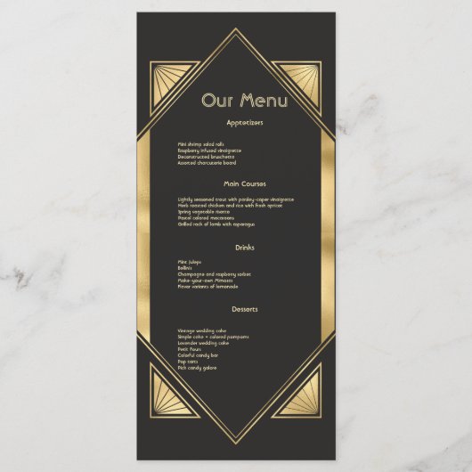 アールデコグラムヴィンテージウェディングディナーメニュー メニュー (正面)