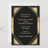 アールデコグラムヴィンテージ金ゴールドオンブラック結婚ズ 招待状 (正面)