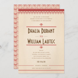 アールデコグランジヴィンテージレッド結婚と羊皮紙 招待状