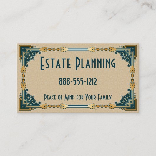 アールデコグリーンおよび金ゴールドフレームプロフェッショナル 名刺 (正面)