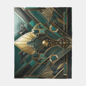 アールデコグリーン金ゴールドブラックアールヌーボー フリースブランケット (正面)