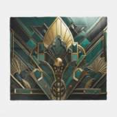 アールデコグリーン金ゴールドブラックアールヌーボー フリースブランケット (正面(横))