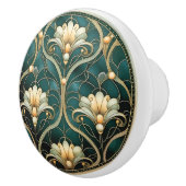 アールデコグリーン金ゴールドホワイトアールヌーボー セラミックノブ (右)