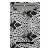 アールデコグレイ白黒レトロ孔雀パターン ミニクリップボード (正面)