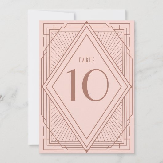 アールデコグレー赤面ピンクローズ金ゴールドテーブル番号 招待状 (正面)