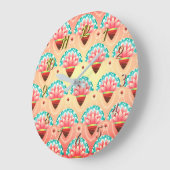 アールデココーラルピンクの花 ラージ壁時計 (傾斜)