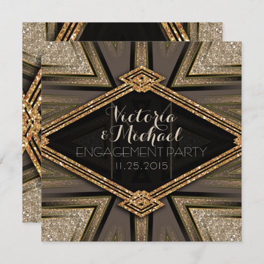 アールデコゴルディ婚約パーティ招待状 招待状 (正面/裏面)