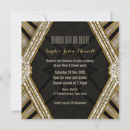 アールデコゴールディダイヤモンドディナーパーティの招待状 招待状 (裏面)