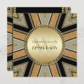 アールデコゴールデングリッターディナーパーティの招待状 招待状 (正面/裏面)