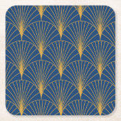 アールデコゴールデンジオメトリックファンNavy Blue スクエアペーパーコースター (正面)